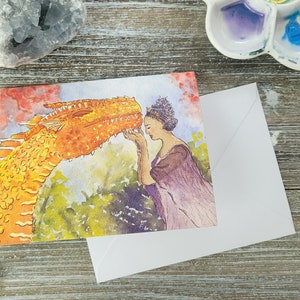 Carte de voeux art dragon, art fantastique dragon, art de la mythologie, dragon orange, carte d'art fantastique, carte d'art fantastique lunatique, carte vierge de dragon
