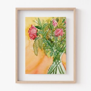 Pintura de flores em vaso, impressão de flores silvestres, pintura de flores, decoração de parede de quarto, arte floral, "Eu frequentemente penso em você" por Sredna Kunowski, 5x7