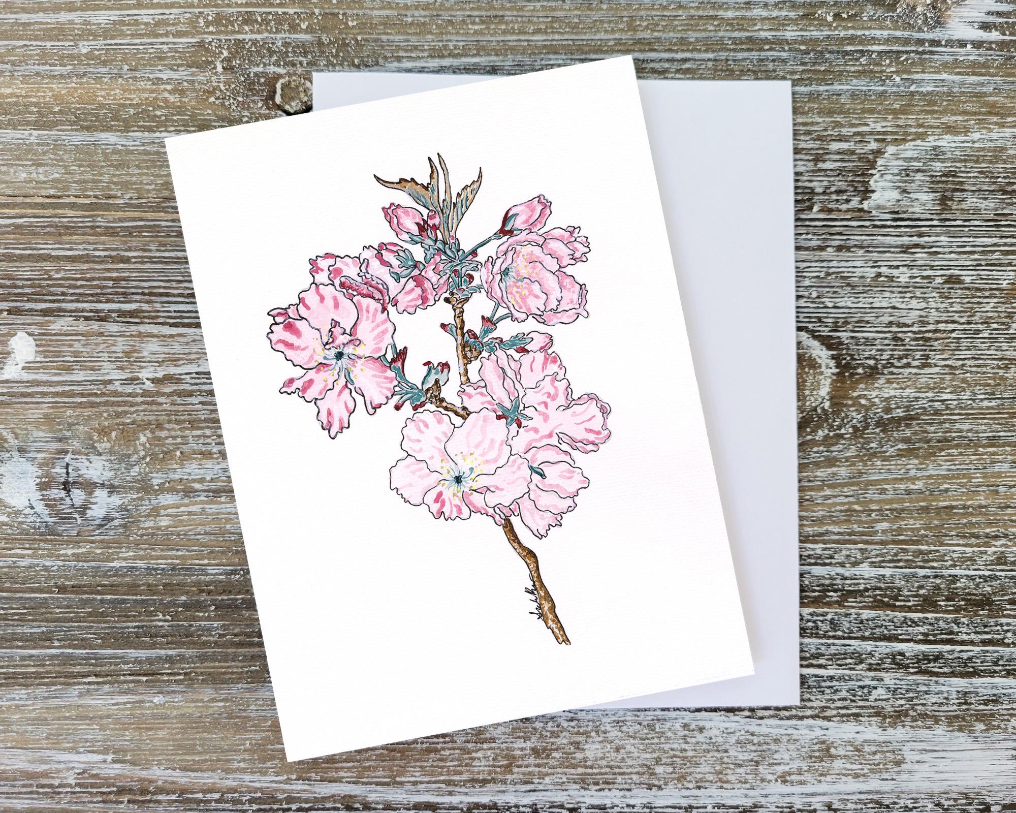 Cherry Blossom Greeting Card | Pink Spring Flower Art | Botanical ...