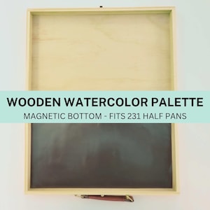 Houten aquarelpaletdoos met magnetische basis | Geschikt voor 231 halve napjes | Lege verfopberger voor kunstenaars | Reisvriendelijke verfdoos