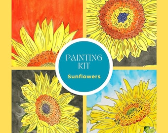 Sunflower Watercolor Painting Kit, Beginner Painting All Inclusive Kit, Learn To Paint Watercolors, Paint & Sip Party, Relaxing Painting