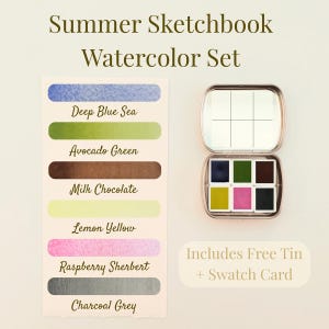 Summer Watercolor Set – 6 Handmade Paints in Free Tin | Travel Art Palette, Plein Air Sketching, Artist Gift, Nature Colors | Sredna Art