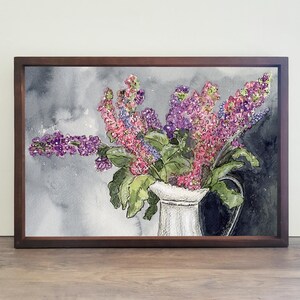 Dipinto di fiori in vaso, stampa di fiori rosa, dipinto di fiori, decorazione per camera da letto, bouquet floreale, "Ho raccolto i tuoi fiori" di Sredna Kunowski, 13x19