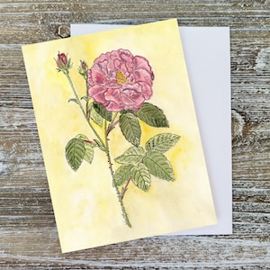 Tarjeta de felicitación hecha a mano, tarjeta de flores silvestres, pintura floral, tarjeta con notas en blanco en el interior, arte floral de rosas, "Flores botánicas n.° 1" de Sredna Kunowski