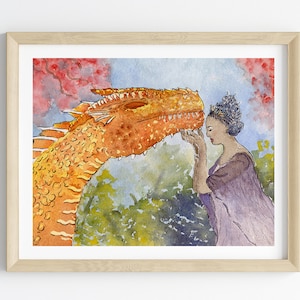 Dragon Painting,Dragon Art Print,Fantasy Art,Fantasy Painting,Watercolor Nature Painting, 8 x 10 art,&quot;She spoke to me&quot; by Sredna Kunowski