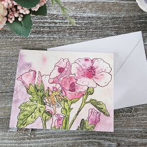 Carte de voeux art féerique, art mythologie conte de fées, fées et fleurs roses, carte d'art fantastique, carte d'art fantastique lunatique, carte de fée vierge