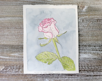 Original  Watercolor Flower Art, Pink Rose Art, Makes A Great Gift, Flower wall art, Bedroom Wall Decor, "Rose 3" by Sredna Kunowski
