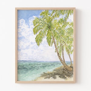Watercolor Beach Art,Watercolor Beach Print,Watercolor Beach Painting,Palm Tree Print,Bedroom Decor,8x10,&quot;Beaches #1&quot; by Sredna Kunowski