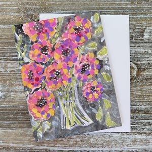 Flores em vaso pintura, flores selvagens cartão, flores pintura, cartão em branco dentro, buquê floral, arte floral, pintura floral, arte caprichosa