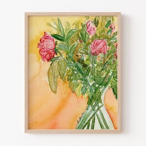 Pintura de flores em vaso, impressão de flores silvestres, pintura de flores, arte para sala de estar, arte floral, 11x14, "Eu frequentemente penso em você" por Sredna Kunowski