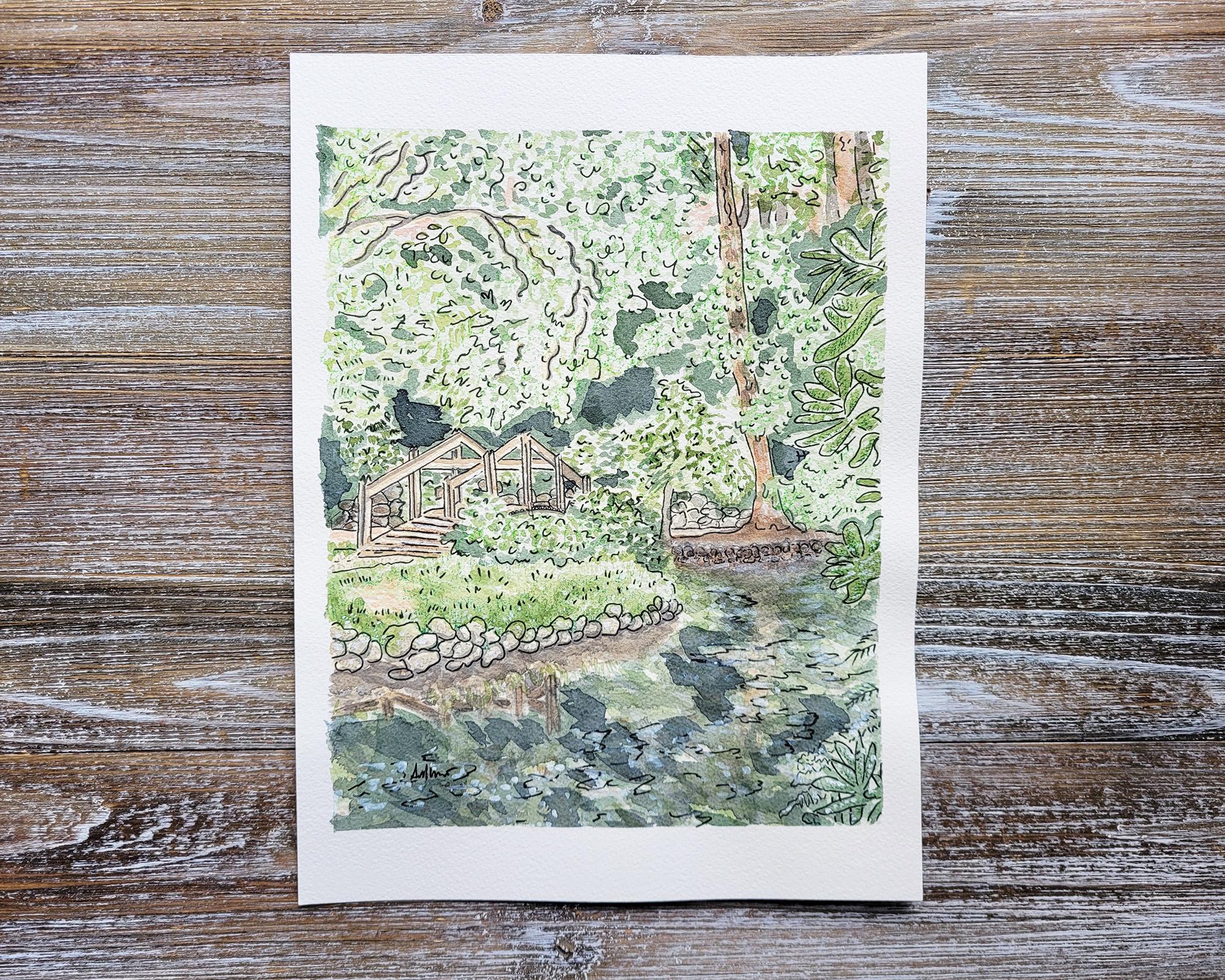 Original Watercolor Painting, Watercolor Garden Art, Unique Gift, Nature Wall Art, Living Room Decor, "Jungle Gardens" By Sredna Kunowski