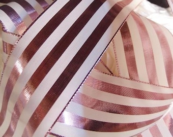 1.5" x 25 Yards Metallic Striped Gift Wrapping, Christmas Tree Decoration, Craft Ribbon - Rose Gold & Ivory