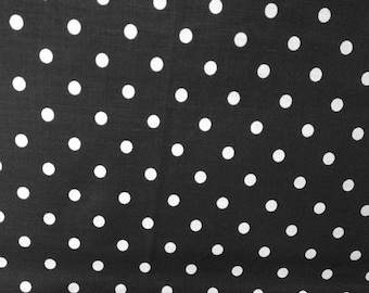 Small Polka Dot Poly Cotton White Dots on Black 58 Inch Fabric by The Yard (F.E.