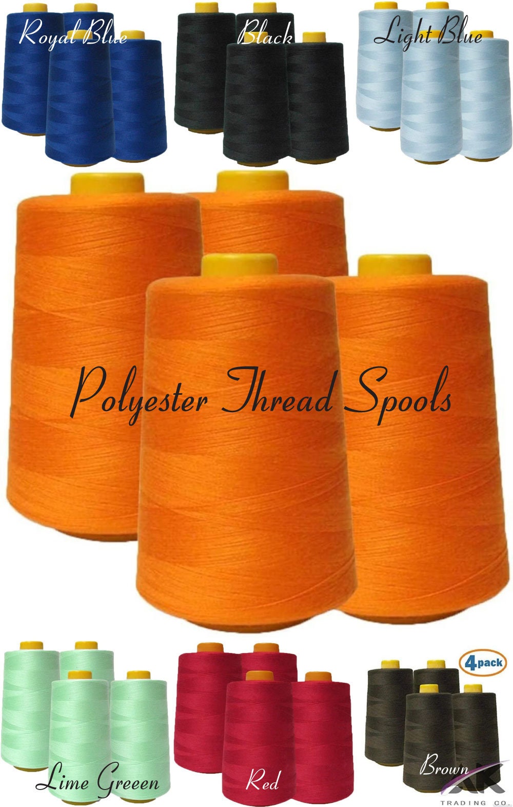 AK Trading 4-pack All Purpose Sewing Thread Cones 6000 Yards Each of High  Tensile Polyester Thread Spools for Sewing, 