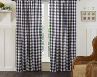 AK TRADING CO. Black & White Gingham/Checkered 100% Polyester Curtain Window Treatment and Decor Panel