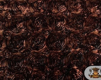 Tela de satén con rosetas marrón oscuro cortada a medida / Material de satén floral texturizado para vestidos / Ideal para bodas, vestidos de gala, decoración, manualidades y costura.