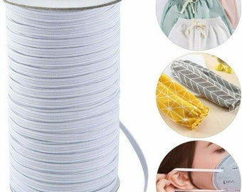 1/8&#39;&#39; Wide x 288 Yards Braided Elastic - White (Perfect for Sewing Projects, DIY Crafts & Masks)