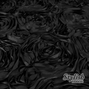 Rosette Satin Black Fabric by The Yard Textured Floral Satin Material for Dress | Great Gift for Weddings Gown | Decor Craft Sewing Fabric