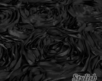 Rosette Satin Black Fabric by The Yard Textured Floral Satin Material for Dress | Great Gift for Weddings Gown | Decor Craft Sewing Fabric