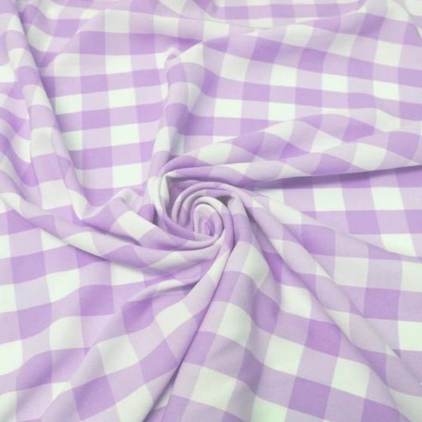 60" Wide Checkered Gingham Buffalo Check Polyester Poplin Fabric for Table Linens, Decor and DIY Projects - BTY - Lavender & White