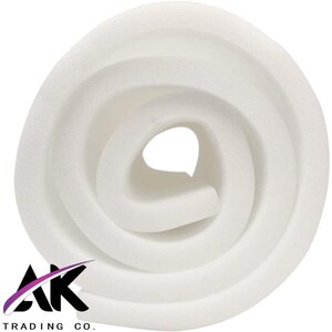 May include: A white foam roll, rolled up tightly, with a white background.