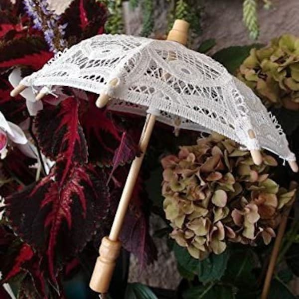 AK Trading White Battenburg Lace Parasol Umbrella for Weddings, Props, Bridal, Events & Decor