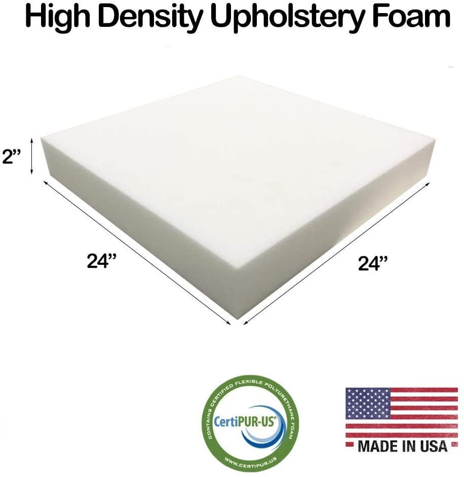 2 X 24 X 24 Upholstery Foam High Density 44-ILD Foam chair Cushion Square  Foam for Dinning Chairs, Wheelchair Seat Cushion Replacement 