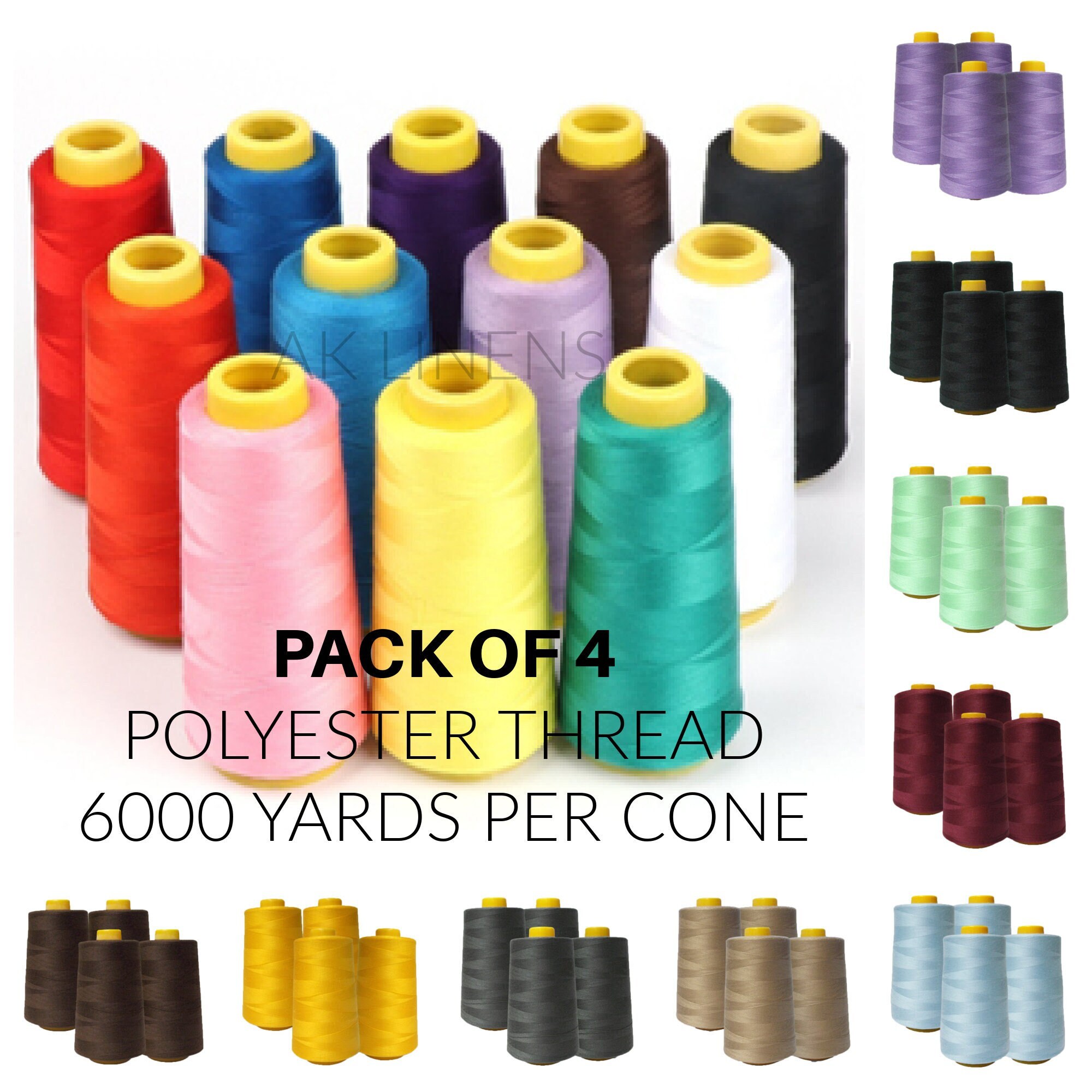 4-pack All Purpose Sewing Thread Cones 6000 Yards Each for Sewing, Serger  Machines, Quilting, Overlock, Merrow and Hand Embroidery 