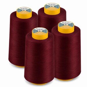 AK Trading 4-Pack Burgundy All Purpose Sewing Thread Cones (6000 Yards Each) of High Tensile Polyester Thread Spools for Sewing,...