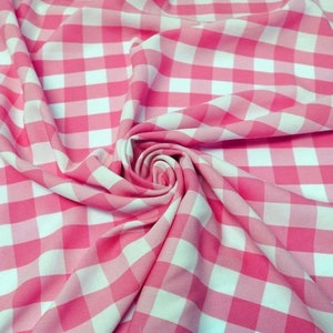 60" Wide Checkered Gingham Buffalo Check Polyester Poplin Fabric for Table Linens, Decor and DIY Projects - BTY - Fuchsia & White