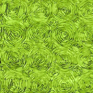 54-Inch Wide Premium Satin Rosette 3D Rose Design Ribbon Fabric For Weddings Tablecloths, Table Runners, Photography Backdrops | Apple Green