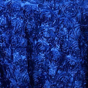 54-Inch Wide Premium Satin Rosette 3D Rose Design Ribbon Fabric For Weddings Tablecloths, Table Runners, Photography Backdrops | Royal Blue