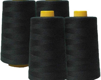 AK Trading 4-Pack Black All Purpose Sewing Thread Cones (6000 Yards Each) of High Tensile Polyester Thread Spools for Sewing, Quilting,...