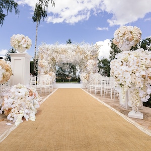 Natural Burlap Wedding Aisle Runner With Lace - 40 inch wide x 30 feet long.