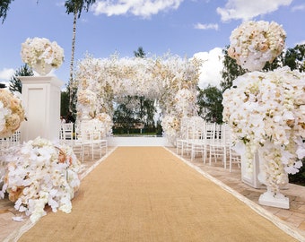 Natural Burlap Wedding Aisle Runner With Lace - 40 inch wide x 30 feet long.