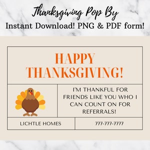 Real Estate Thanksgiving Pop By | Pop By Card | Pop By Tag | Thanksgiving Pop By | Real Estate Marketing | Realtor Marketing | Digital