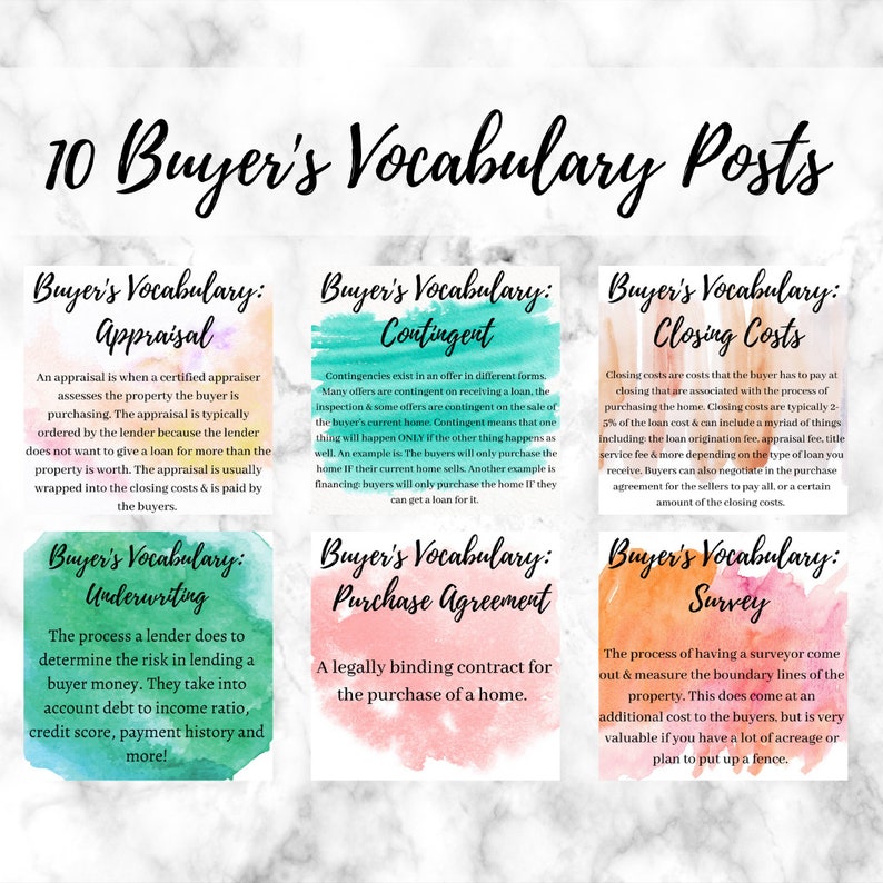 Real Estate Buyer's Vocabulary Ready to Post Images Real Etsy