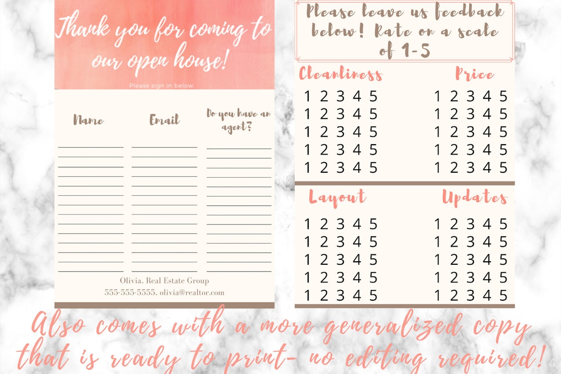 Open House Template Real Estate Tools Realtor Tools Real Estate ...
