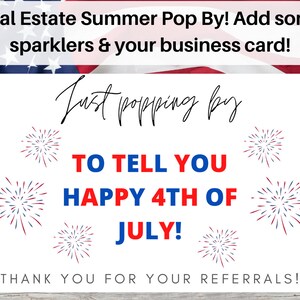 Real Estate 4th of July Pop By | 4th of July Pop By | Realtor 4th of July Pop By | Pop By Tag Ideas | 4th of July | Real Estate Marketing