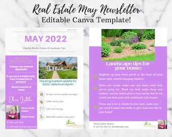 Real Estate May 2022 Newsletter Template | Real Estate Email Marketing | Canva Template | Summer Marketing | Email Newsletter | Download