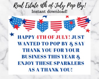 Real Estate Fourth of July Pop By | 4th of July Pop By | Pop By Card | Real Estate Pop By | Realtor Marketing | Instant Download | Summer