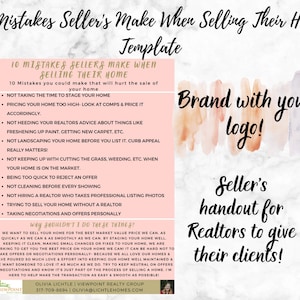 REAL ESTATE FLYER 10 Mistakes Sellers Should Avoid | Real Estate Templates | Canva | Real Estate pdf | Instant Download | Realtor Marketing