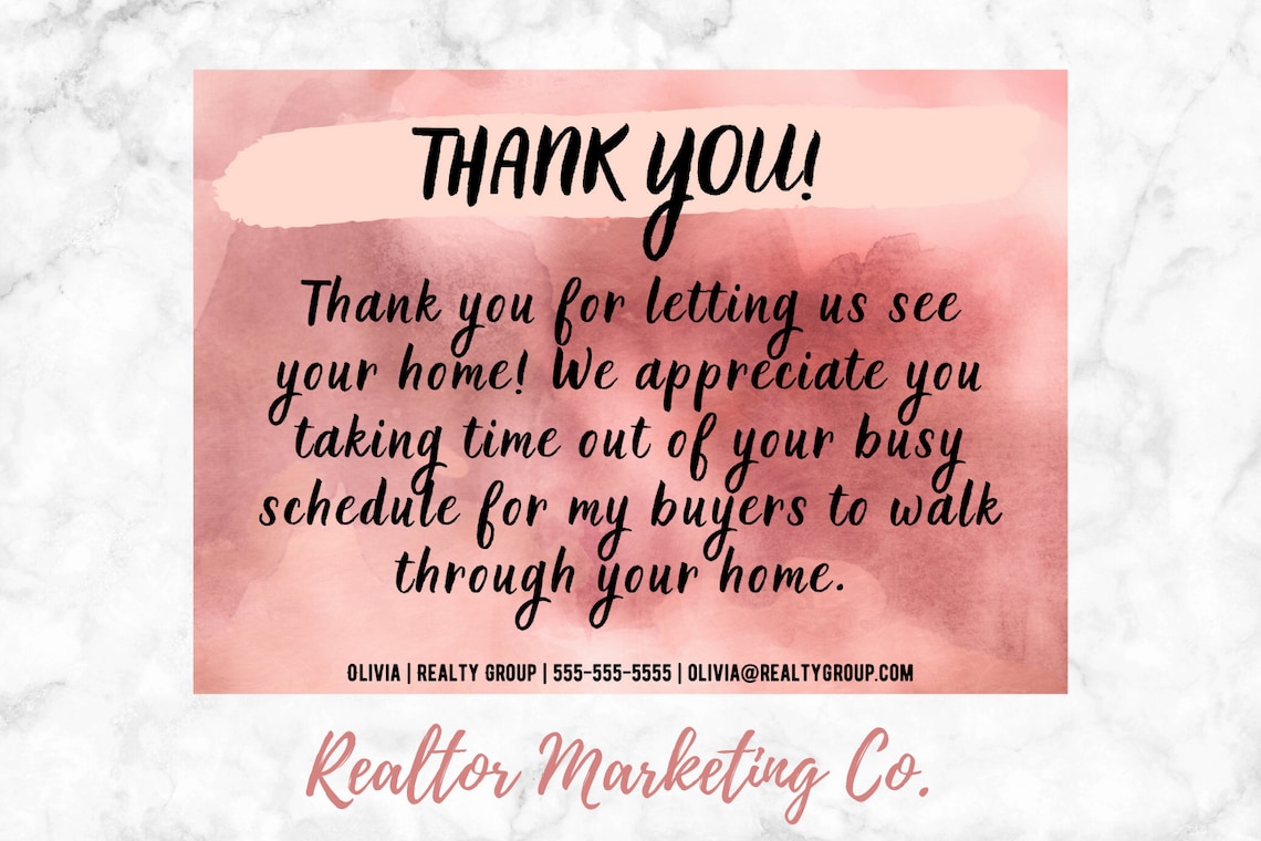 Real Estate Thank You Cards for Showings Realtor Thank You Cards Editable Thank You Cards Real