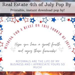 4th of July Pop By | Fourth of July Pop By Card | Pop By Tag | Pop By Referral | Real Estate Pop By | Fourth of July Pop By 2023 | Digital