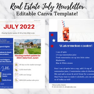 Real Estate July Newsletter | 4th of July Marketing | Real Estate Marketing | Realtor Marketing | Real Estate Template | Editable in Canva