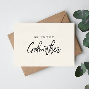 will you be our godmother, cute card, simple card, baptism,