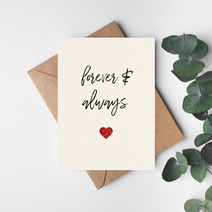 Forever & always card, anniversary card, cute card, valentine&#39;s, handmade, romantic, fiancé, husband, wife, handmade, minimalistic