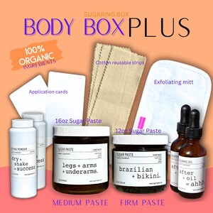 Body Plus Sugaring Box with Everything For 6 Months Of Natural Hair Removal | Exfoliating | Skincare | 100% Organic | Videos | Free Shipping