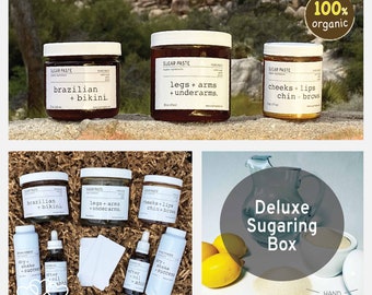 Deluxe Sugaring Box mit Allem für 6 Monate Natürlicher Haarabbau | Hautpflege | 100% Bio-Ing| Trainingsvideos | Kostenloser Versand