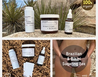 Bikini & Brasilianische Sugaring Box mit Allem für 6 Monate Natürliche Haarreinigung | Hautpflege | 100% Biologisch | Video | Kostenloser Versand